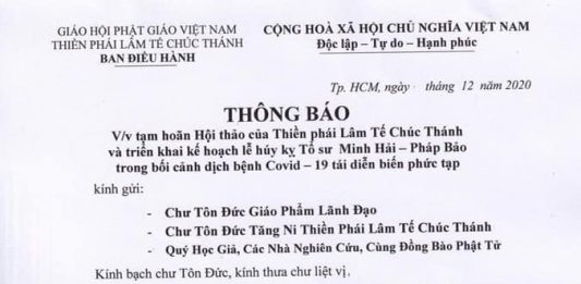 Tạm hoãn hội thảo khoa học về Thiền phái Chúc Thánh