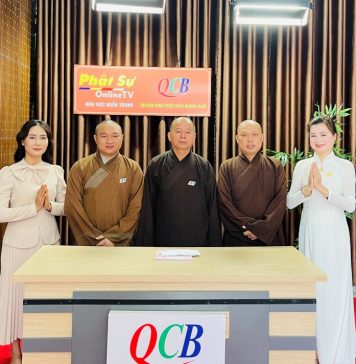 Thượng tọa Phó Trưởng ban kiêm Chánh Thư ký BTS PG tỉnh Quảng Nam thăm trường quay truyền hình QCB